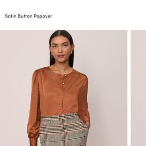 Ann Taylor Satin Button Down Shirt in Rust